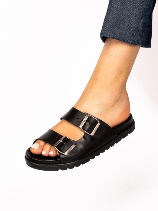 Chinelo Bio com Duas Fivelas em Pele