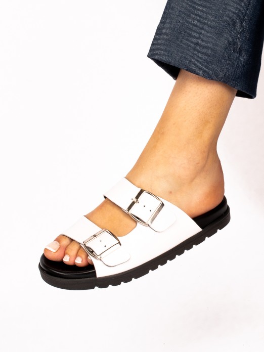 Chinelo Bio com Duas Fivelas em Pele