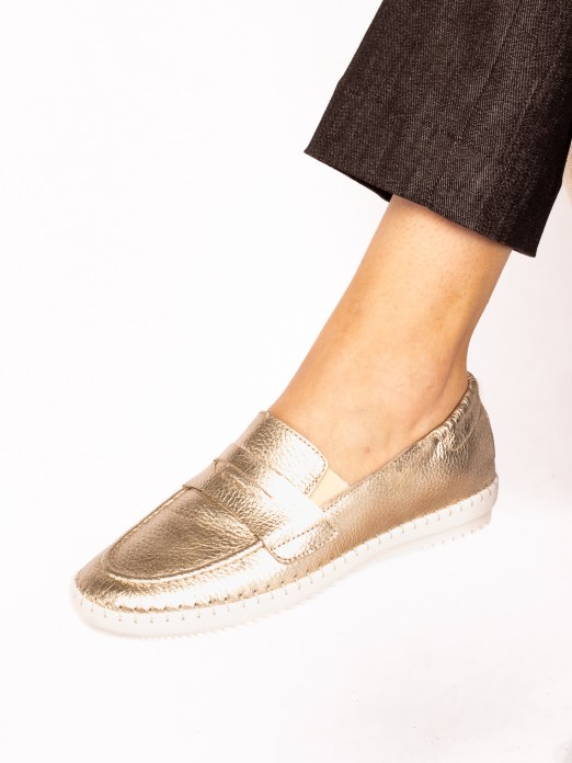 Mocassim Desportivo em Pele Laminada