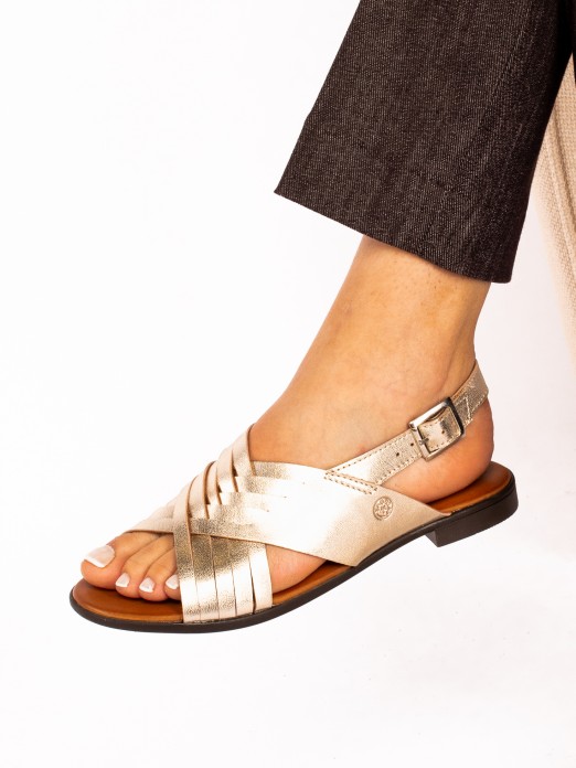 Laminated Leather Flat Sandal
