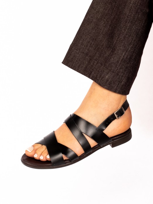Flat Multiple Strap Leather Sandal