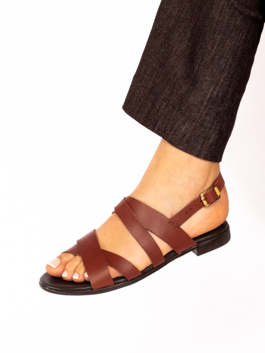 Flat Multiple Strap Leather Sandal