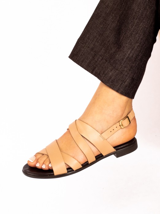Flat Multiple Strap Leather Sandal