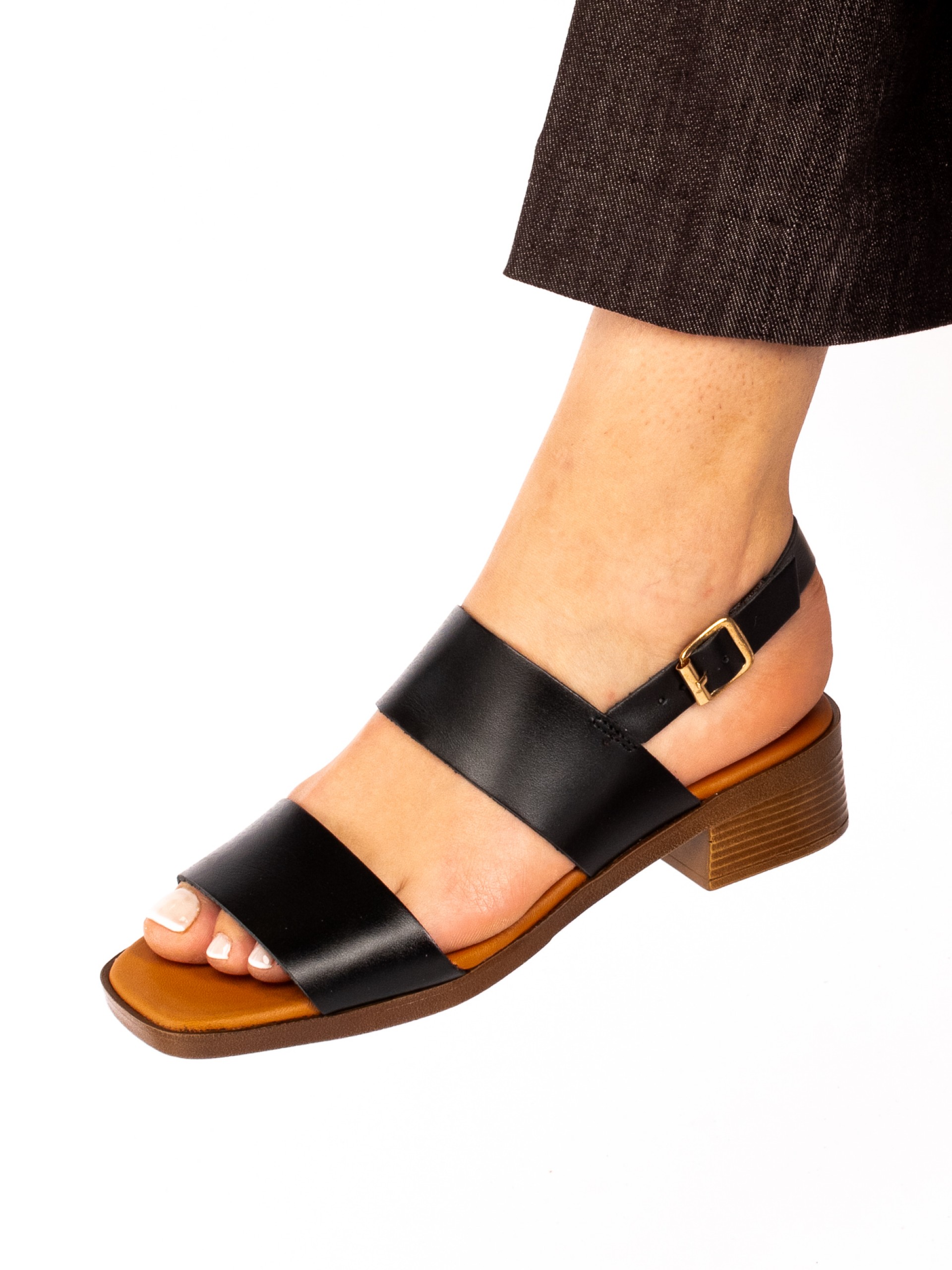 Leather Low Heel Sandal