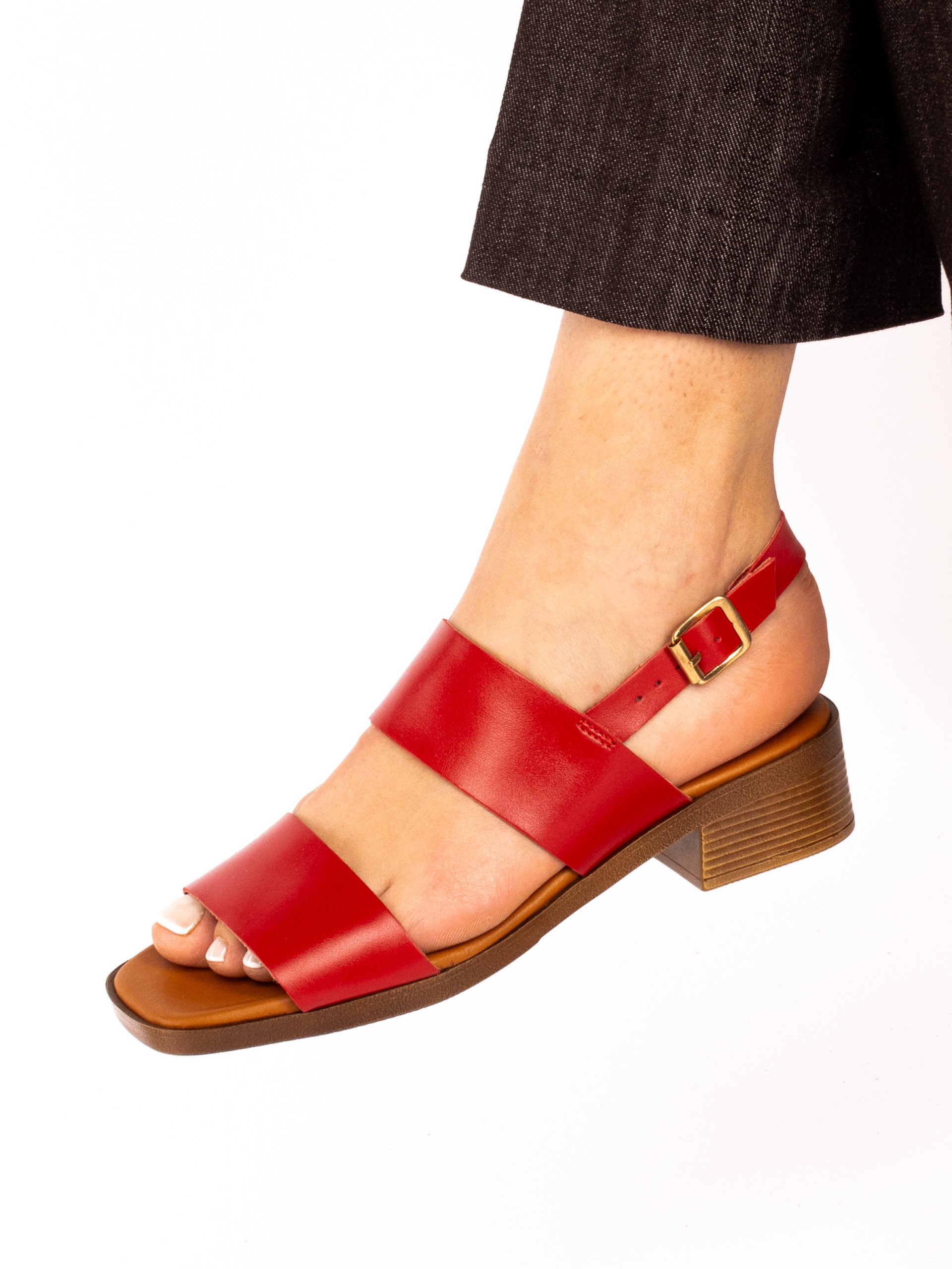Leather Low Heel Sandal