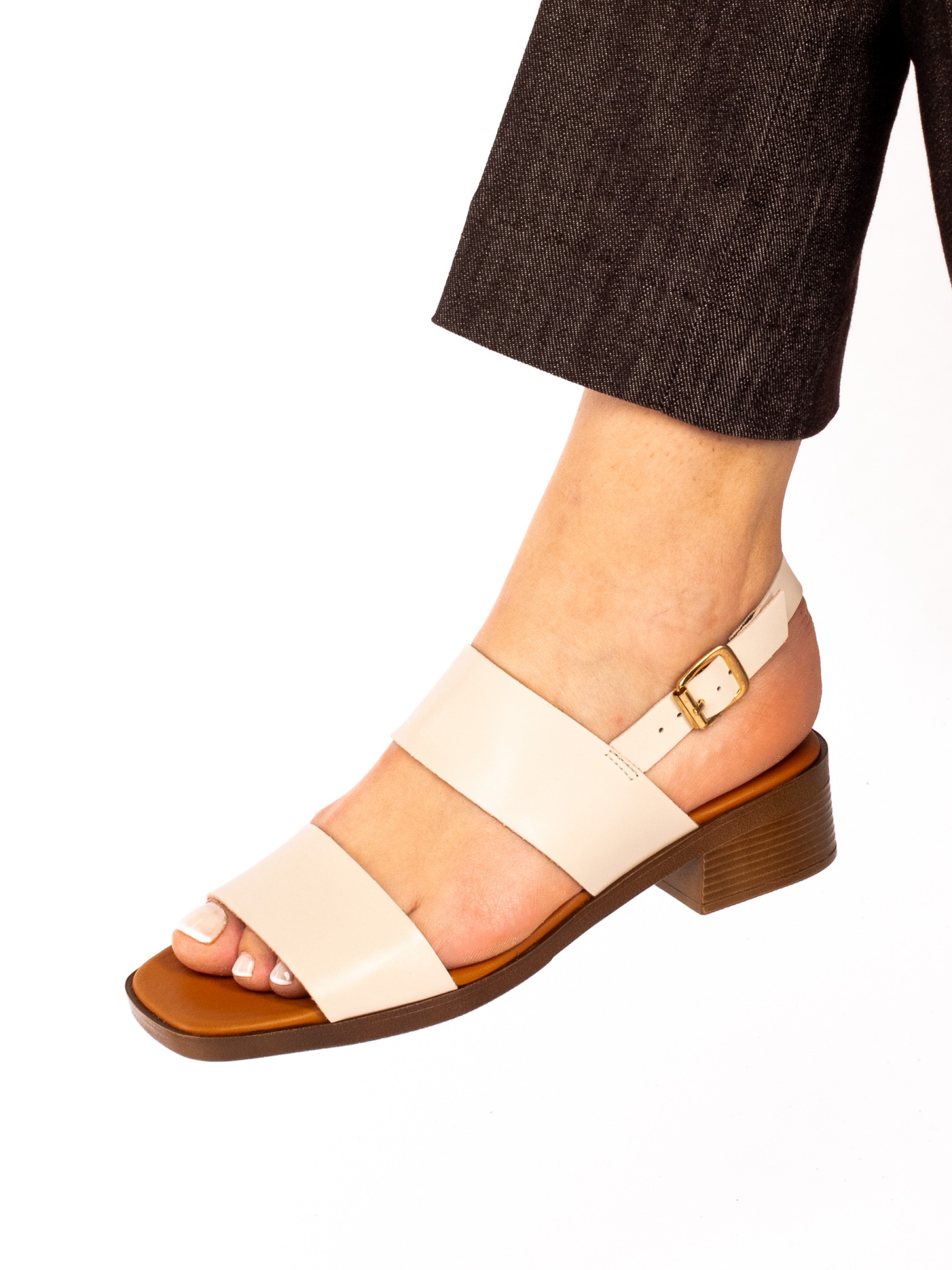 Leather Low Heel Sandal