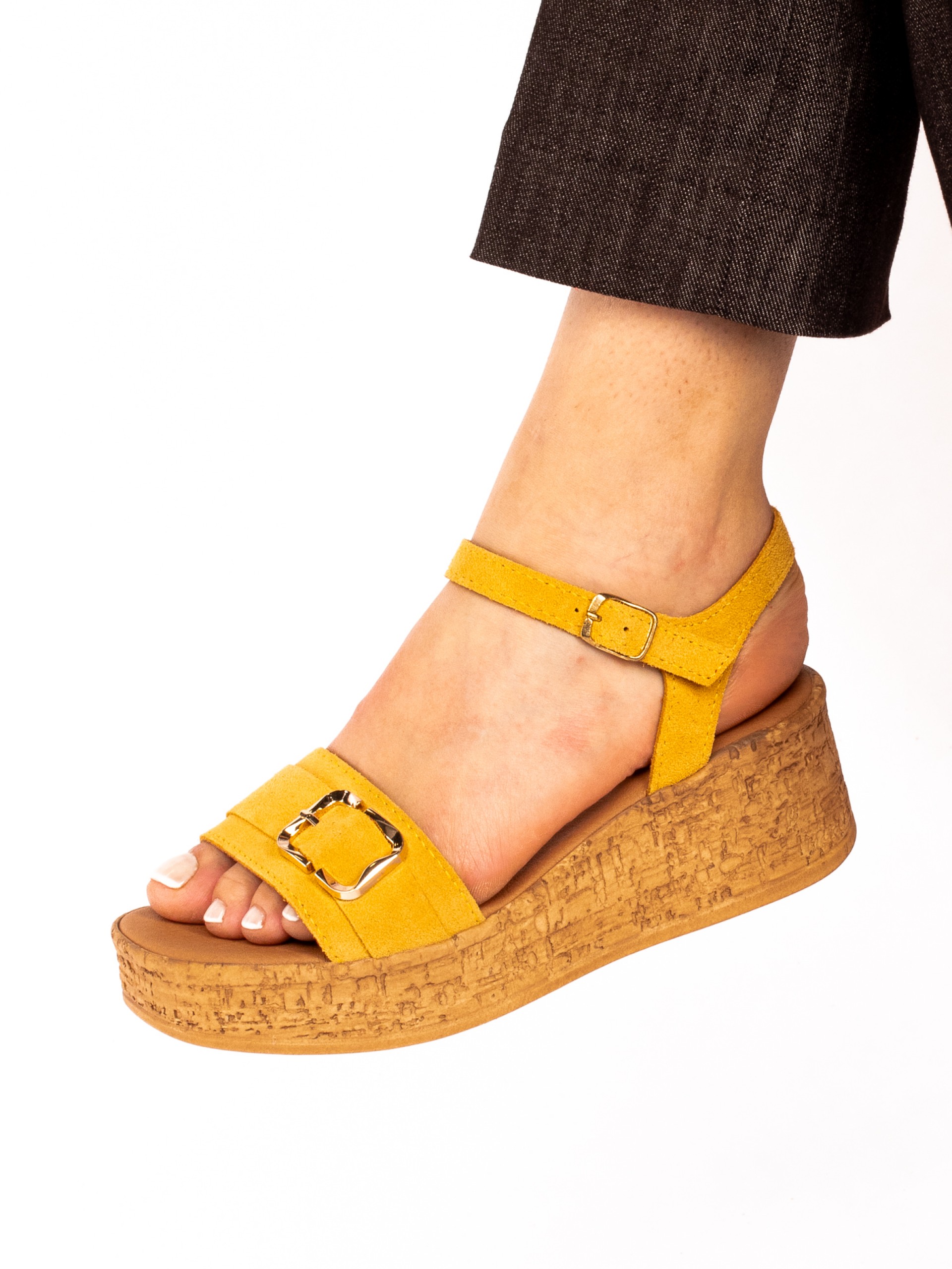 Suede Wedge Sandal with Buckle
