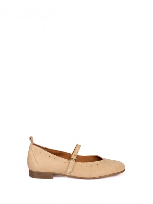 Suede Mary Jane shoes with perforated detail