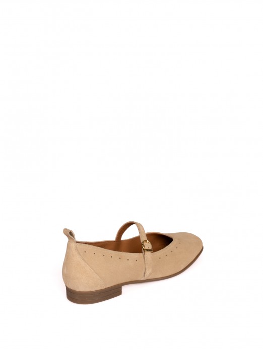 Suede Mary Jane shoes with perforated detail