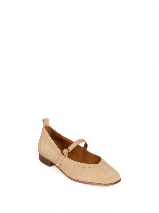 Suede Mary Jane shoes with perforated detail
