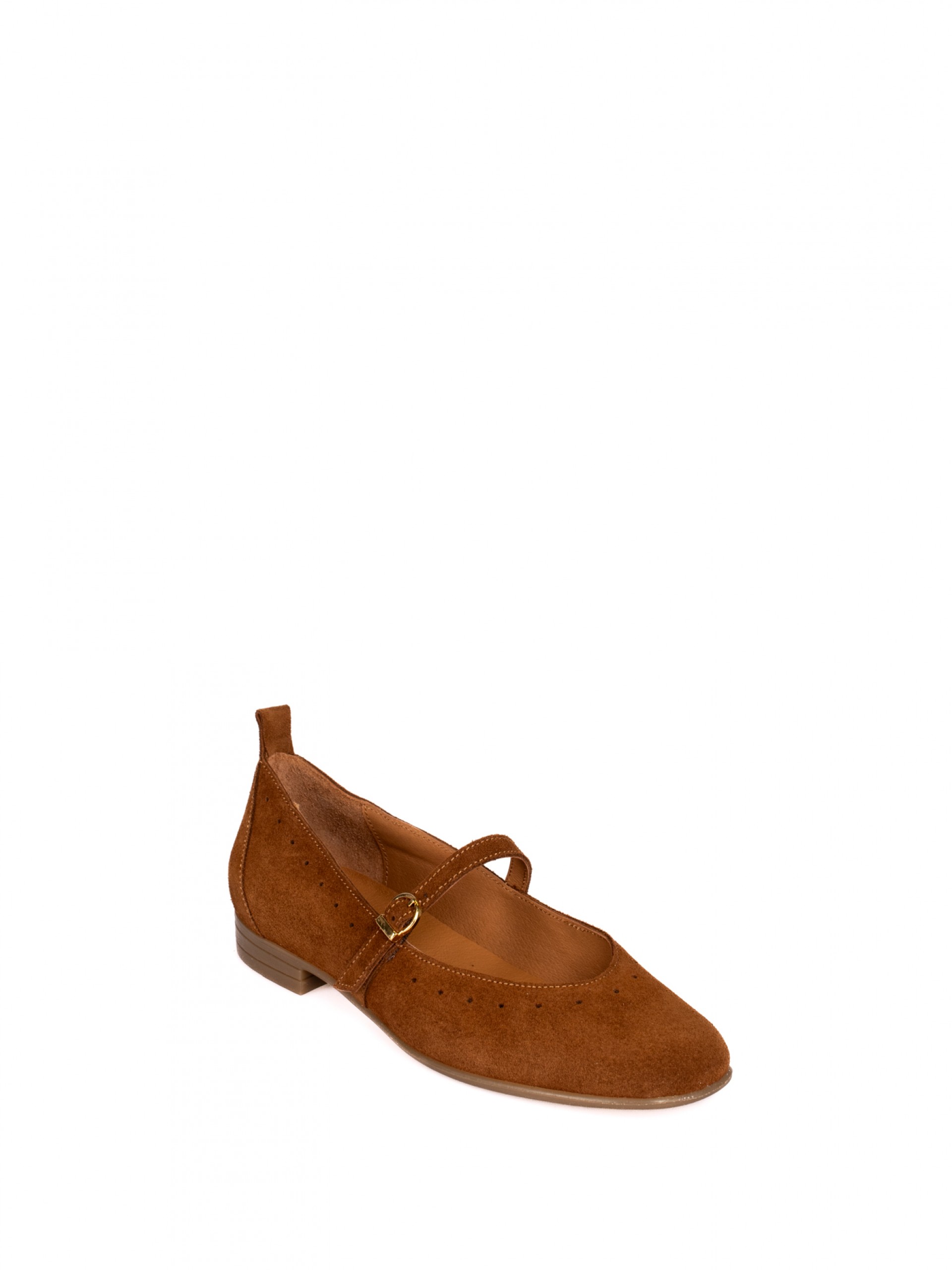 Suede Mary Jane shoes with perforated detail