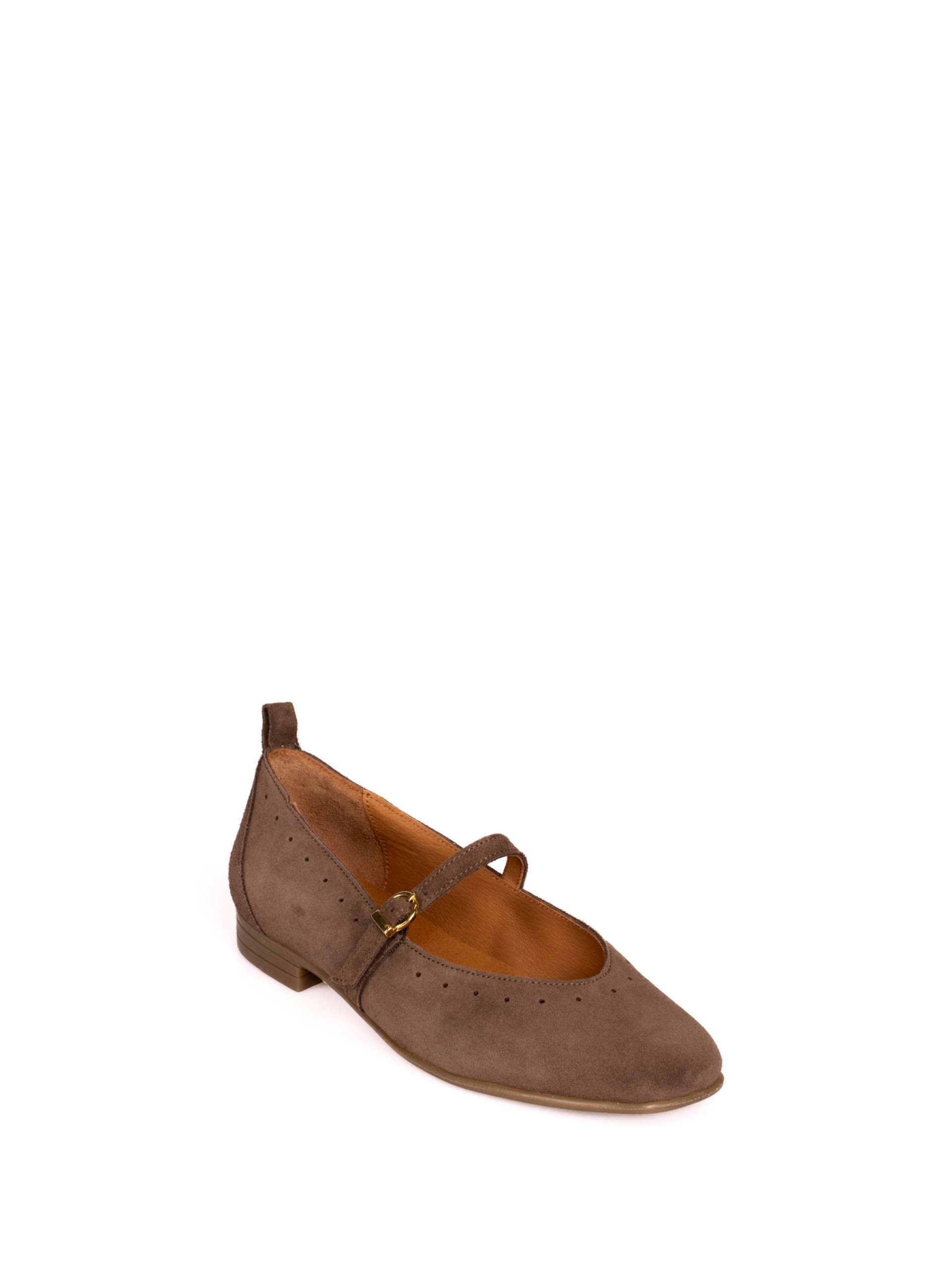 Suede Mary Jane shoes with perforated detail