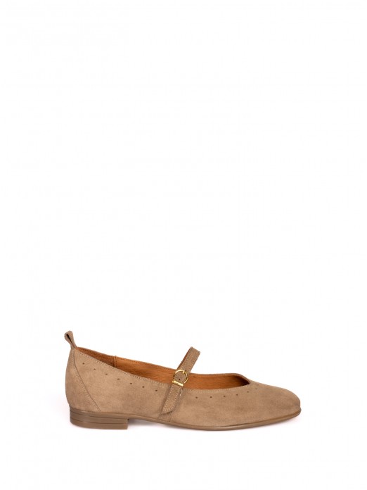 Suede Mary Jane shoes with perforated detail