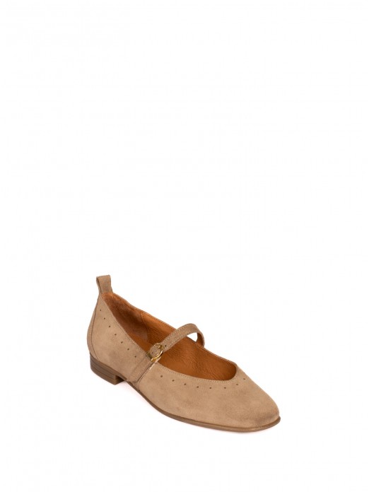 Suede Mary Jane shoes with perforated detail