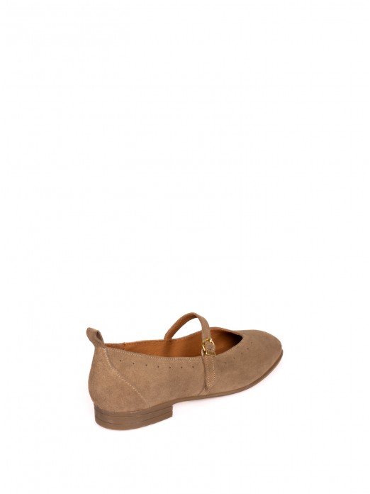 Suede Mary Jane shoes with perforated detail