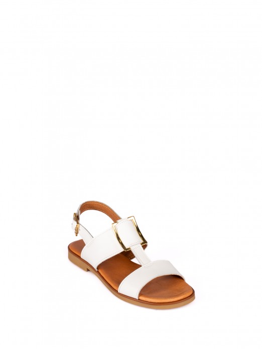 Sandlias em Pele com detalhe Dourado