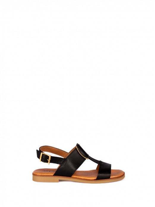 Sandlias em Pele com detalhe Dourado