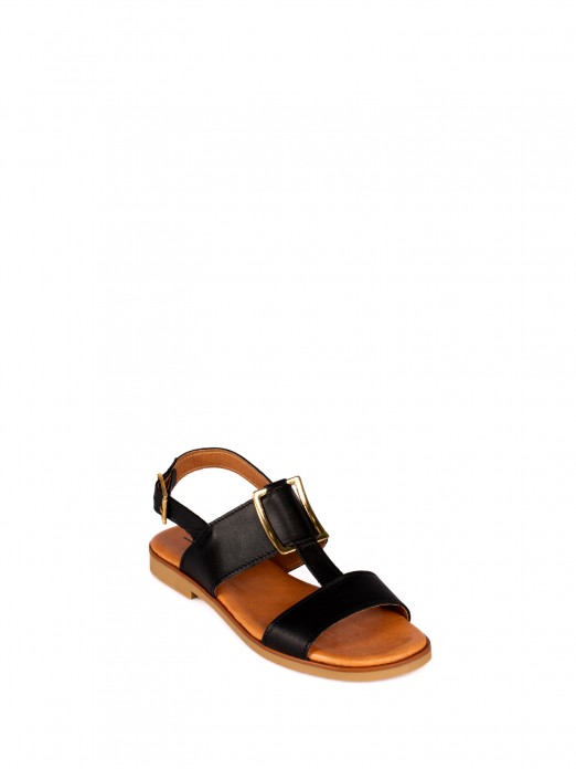 Sandlias em Pele com detalhe Dourado