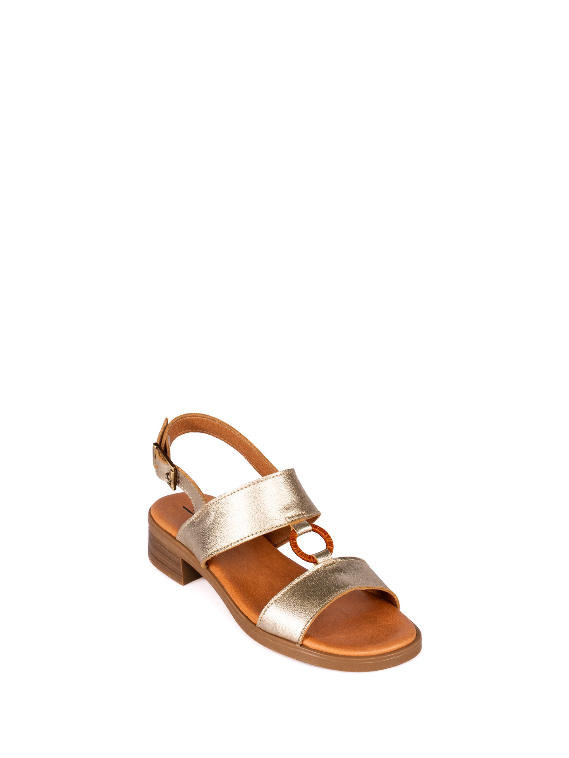 Sandália de Salto em Pele com Tiras com Argola