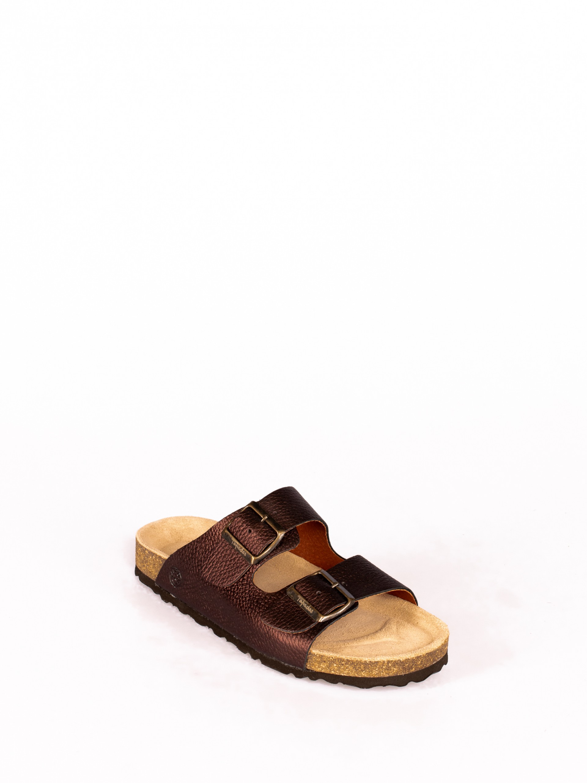 Chinela Bio com Duas Fivelas em Pele Metalizada