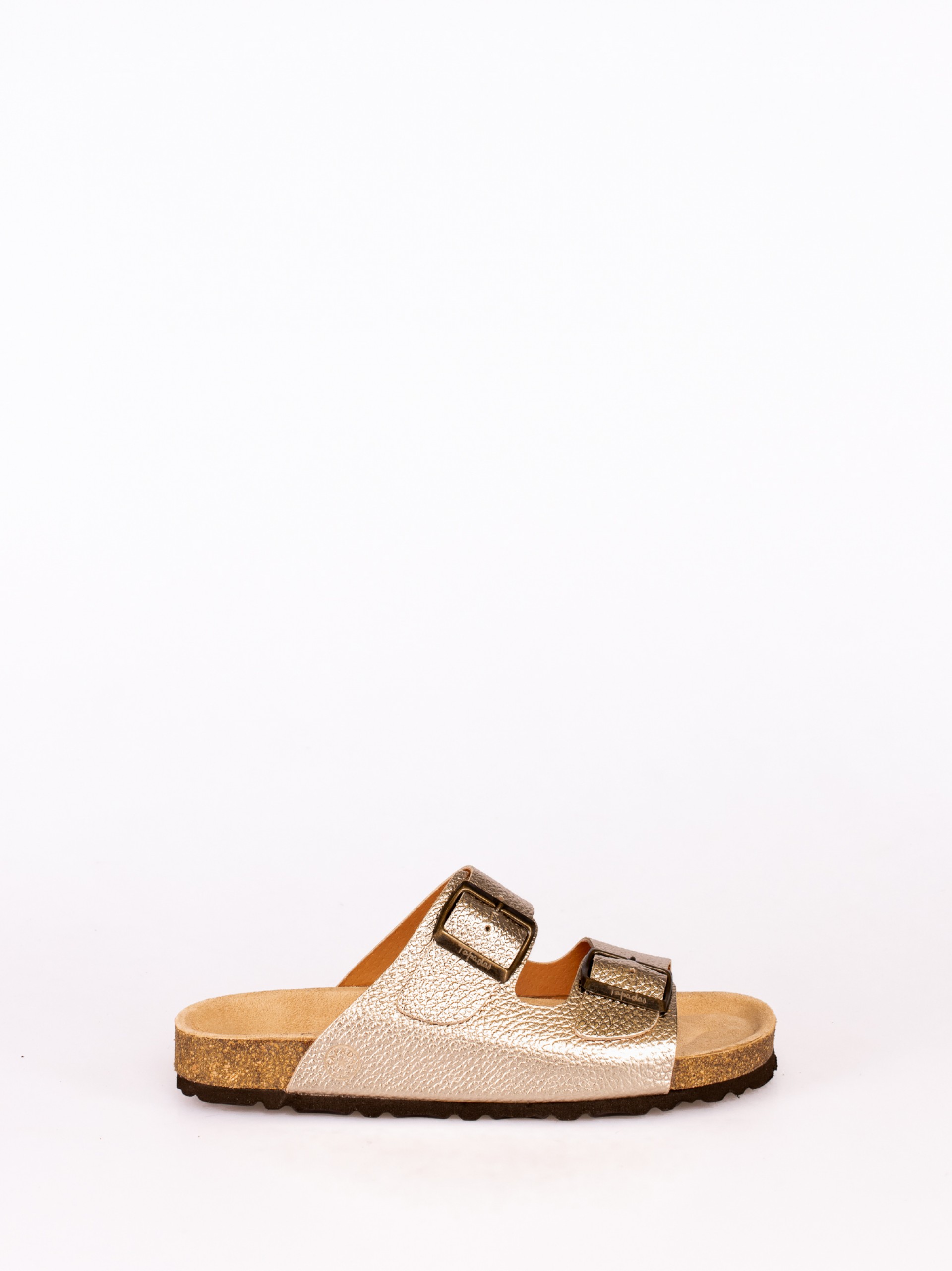 Chinela Bio com Duas Fivelas em Pele Metalizada