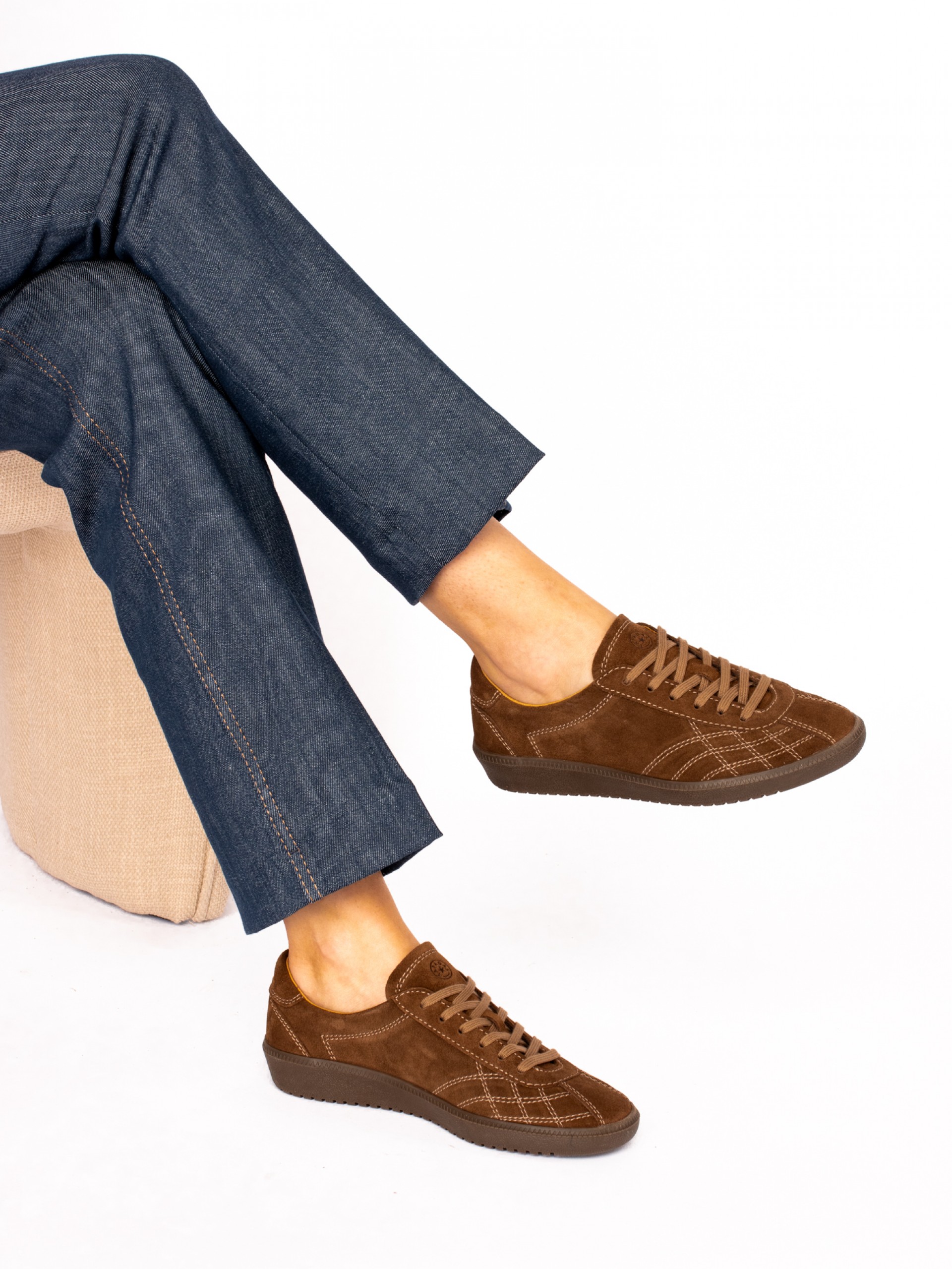 Suede Sports Shoe with Stitching Detail