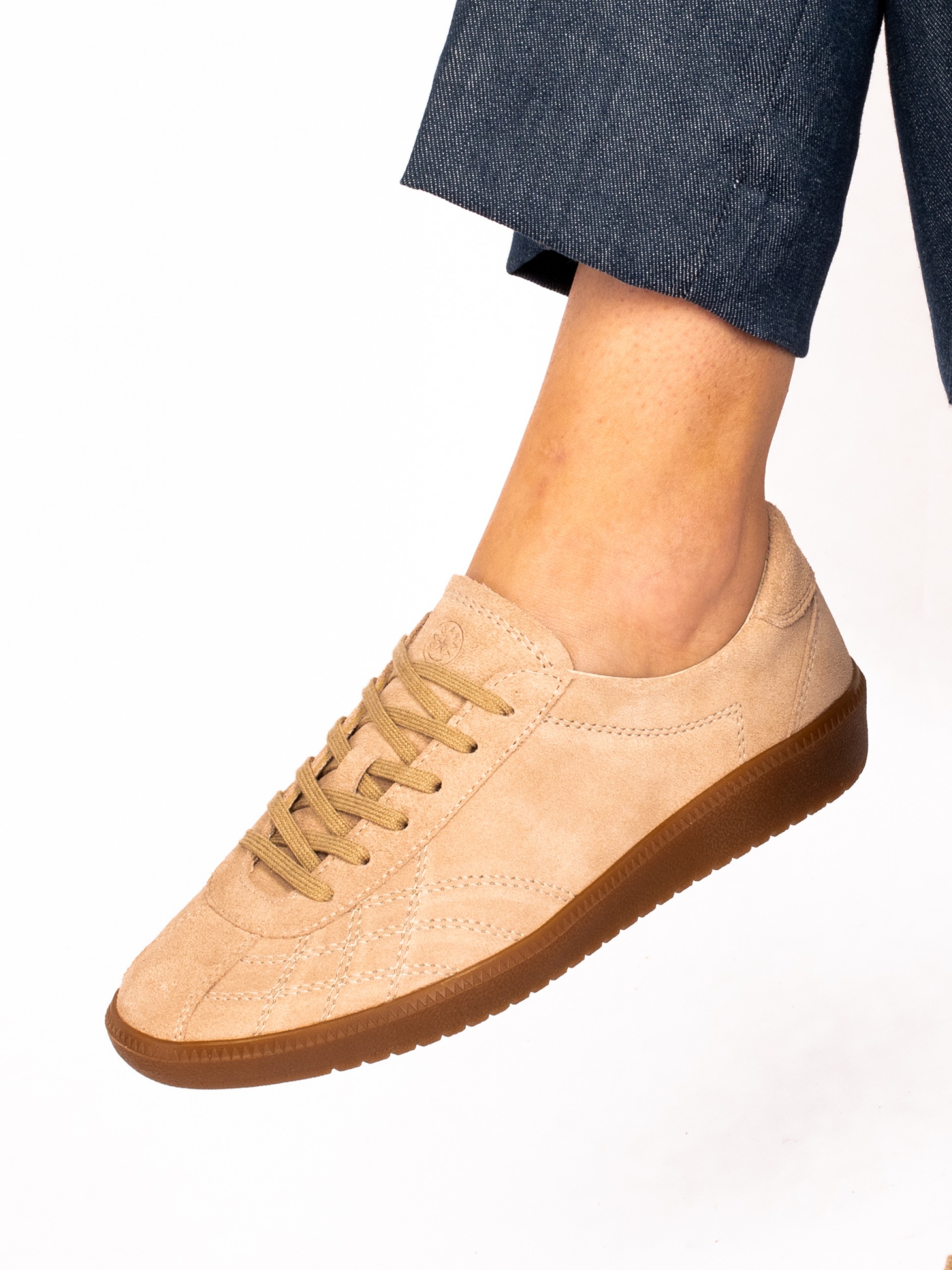 Suede Sports Shoe with Stitching Detail