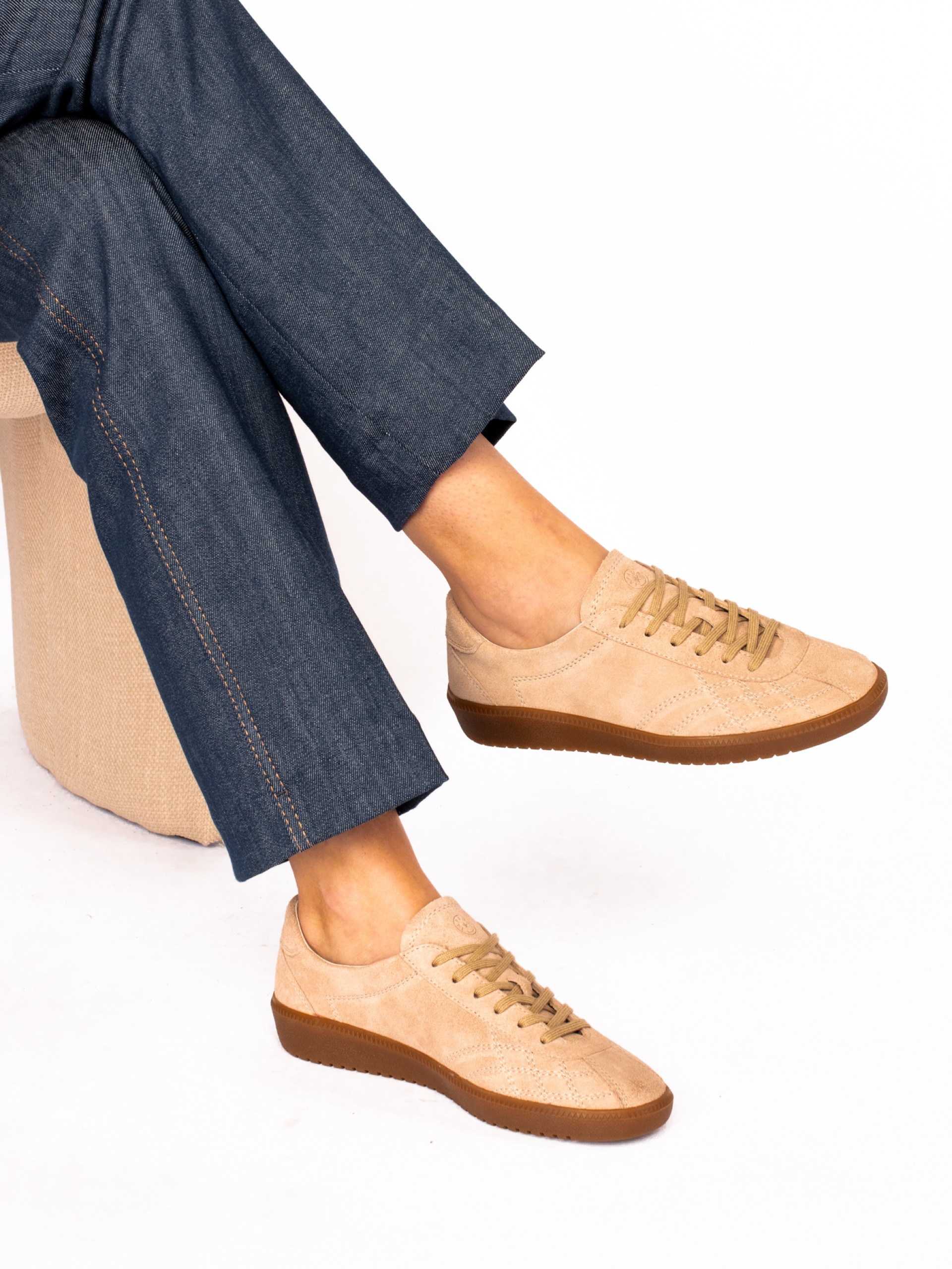 Suede Sports Shoe with Stitching Detail