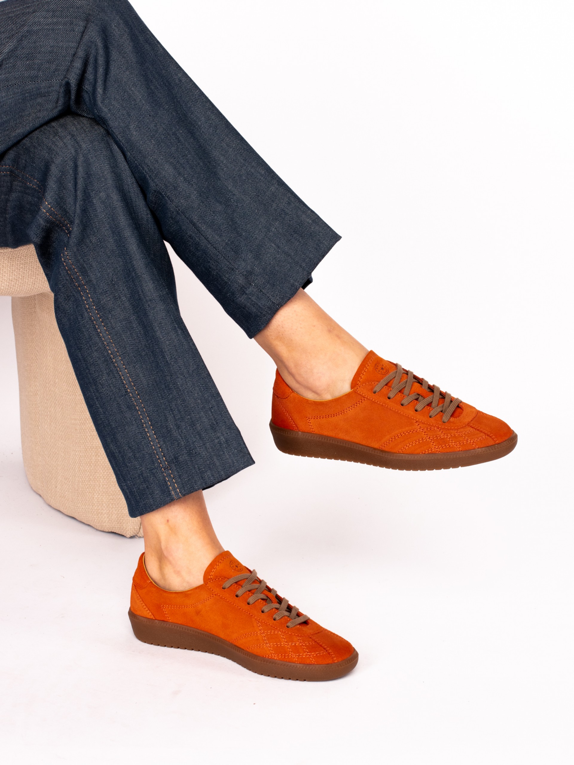 Suede Sports Shoe with Stitching Detail