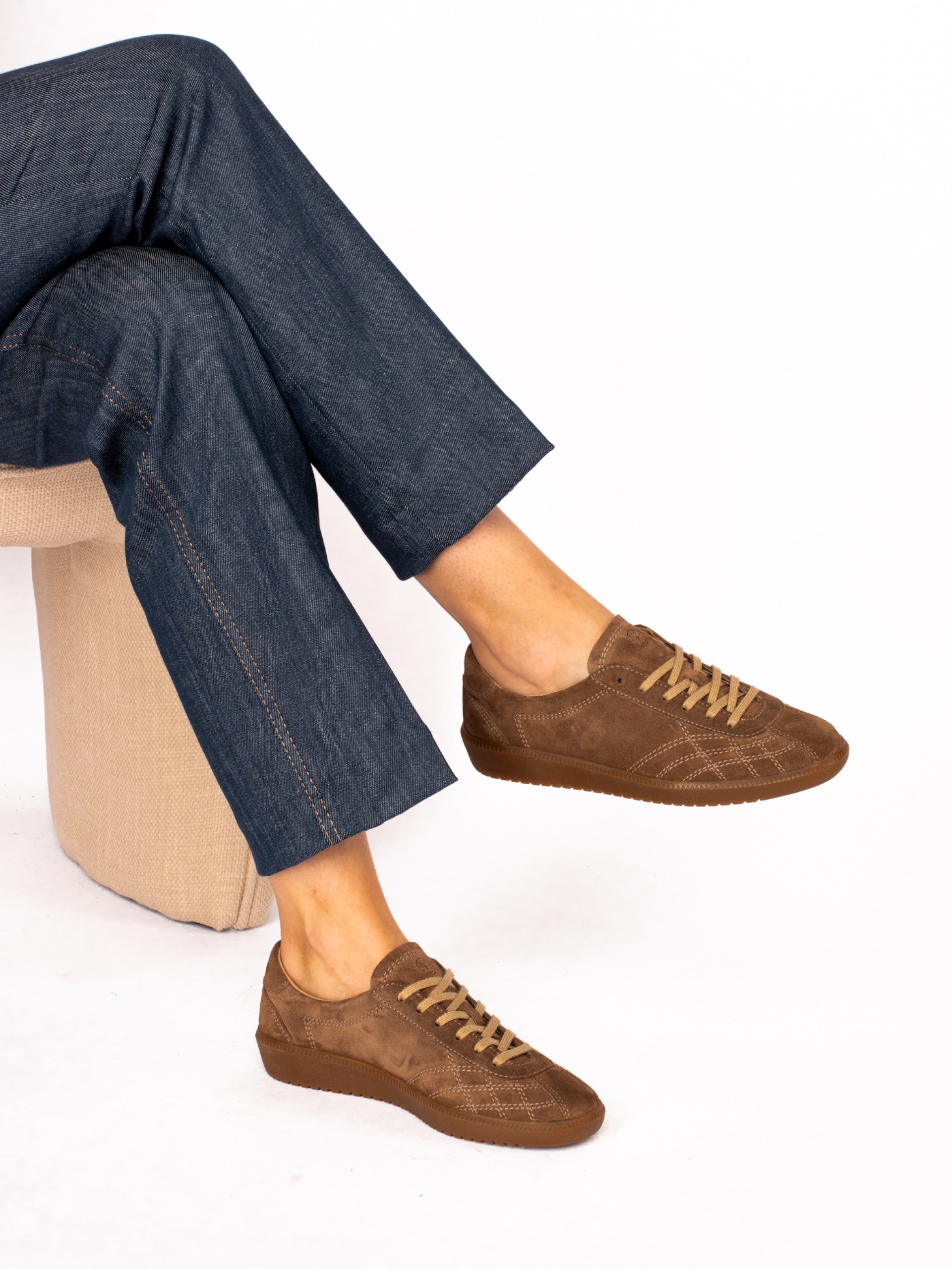 Suede Sports Shoe with Stitching Detail