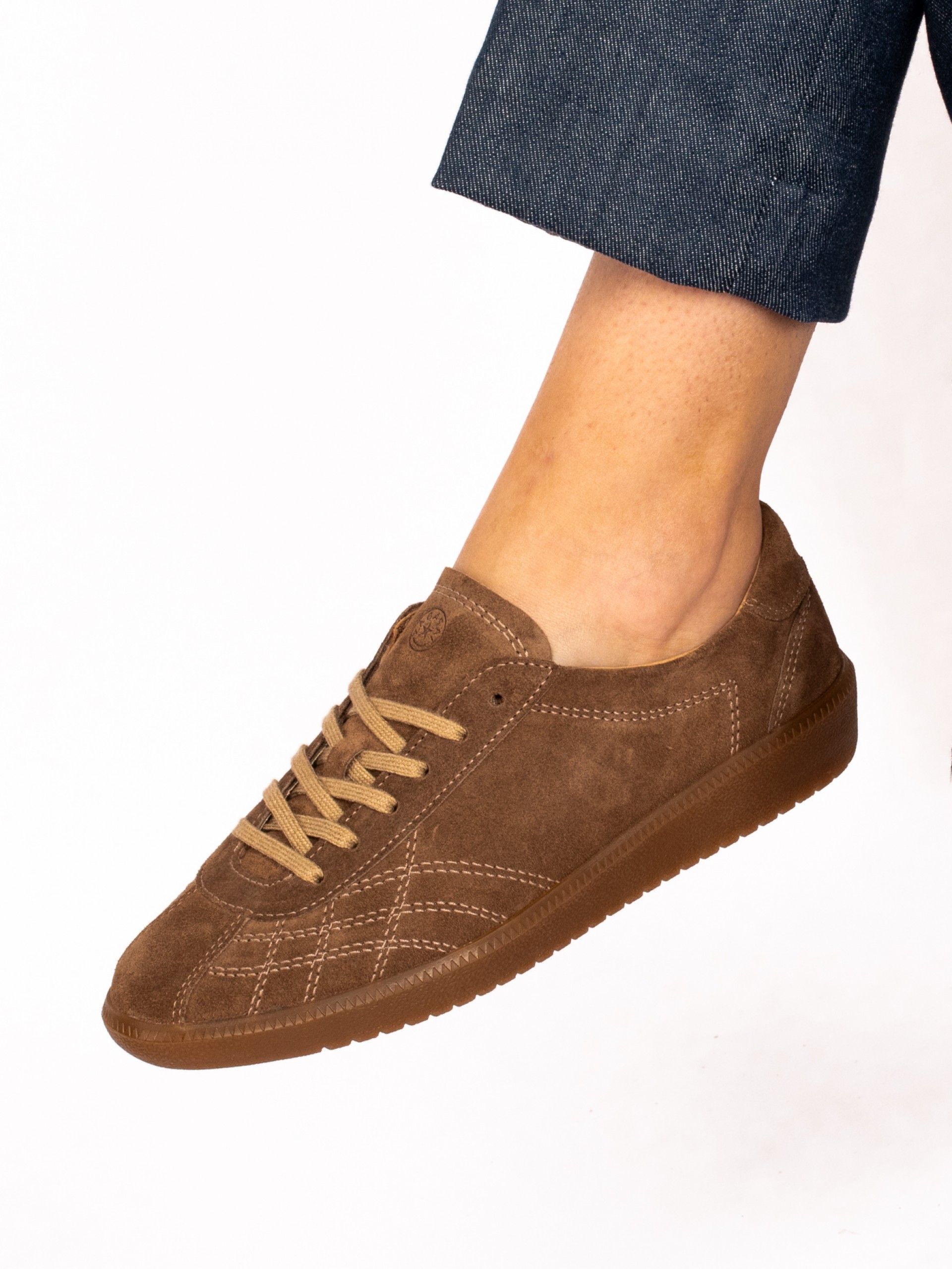 Suede Sports Shoe with Stitching Detail