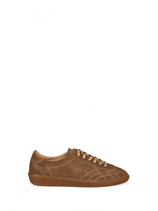Suede Sports Shoe with Stitching Detail