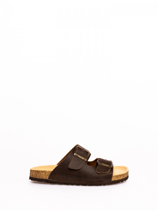 Bio Slipper with Two Buckles in Aged Leather