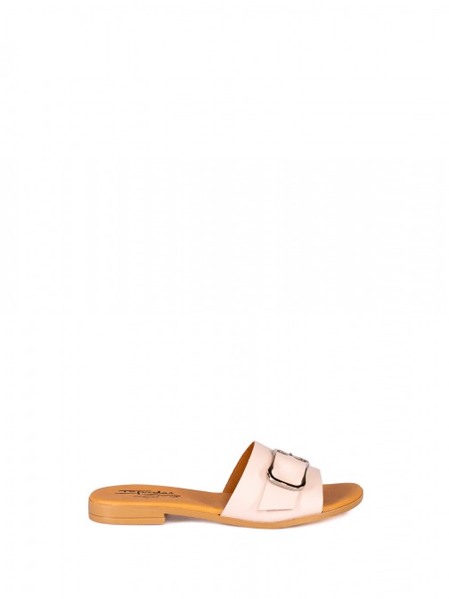 Leather Slipper with Buckle Detail
