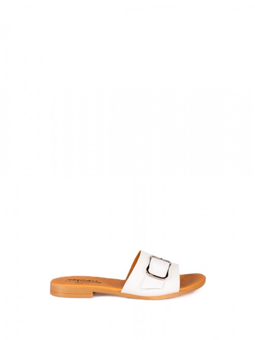Leather Slipper with Buckle Detail
