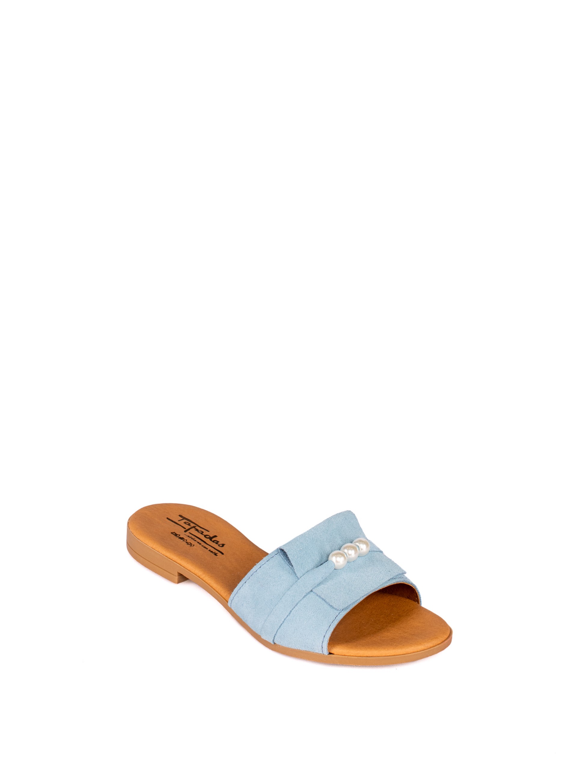 Suede Flip Flops with Pearl Detail