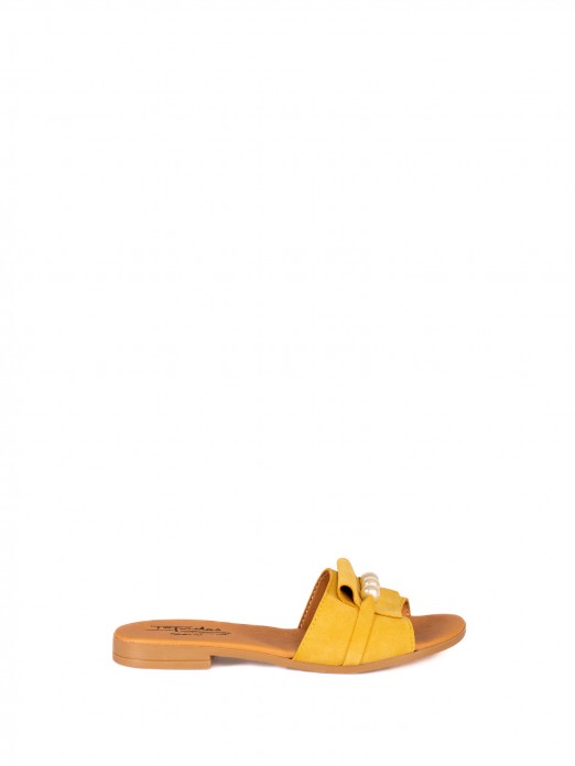 Suede Flip Flops with Pearl Detail