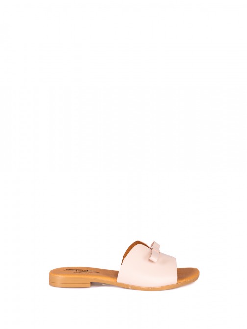 Leather Slipper with Bow Detail