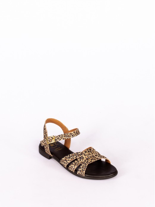 Sandlia Multiplas tiras em  Animal Print