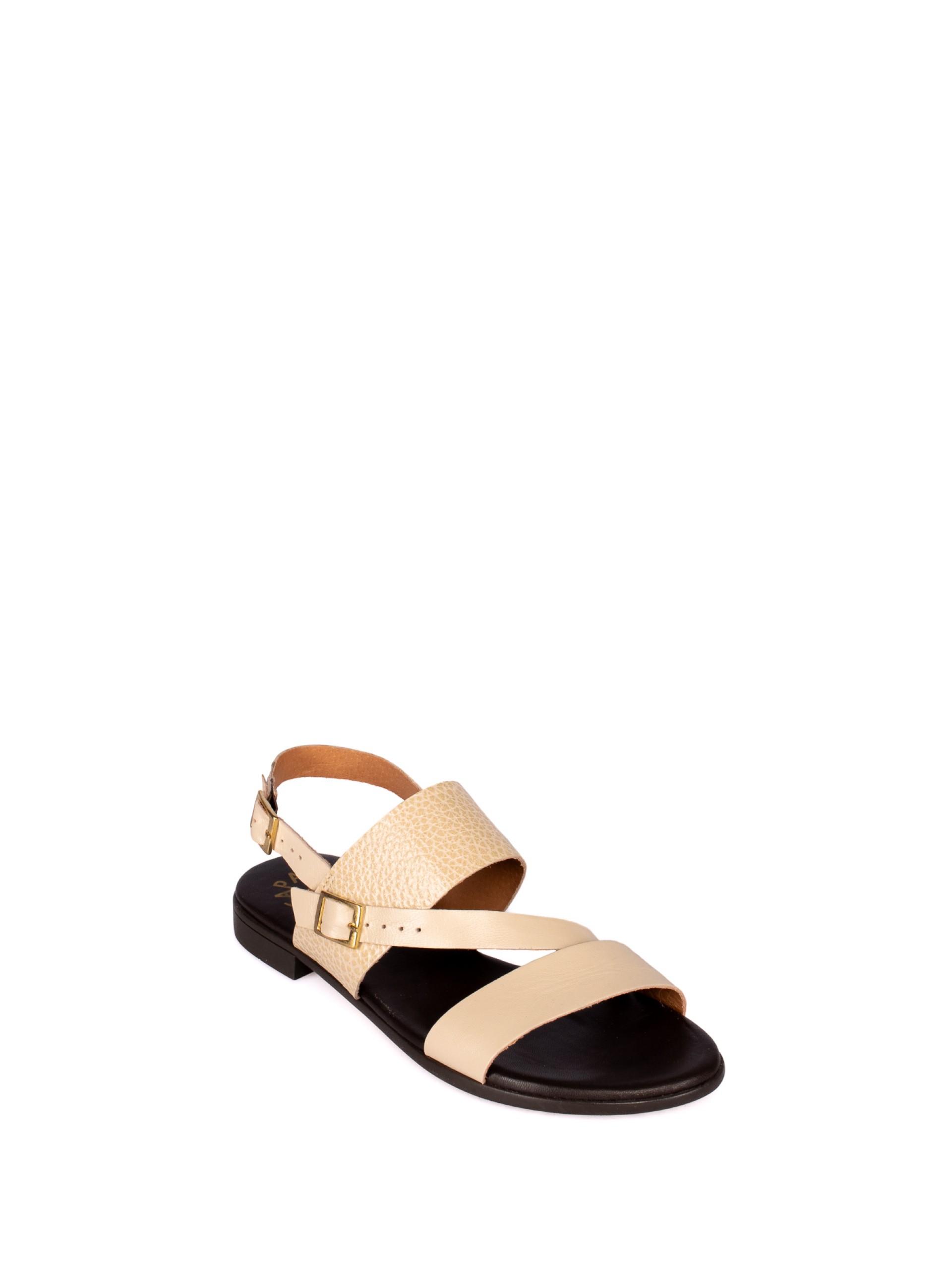 Sandália Rasa em Pele Combinada