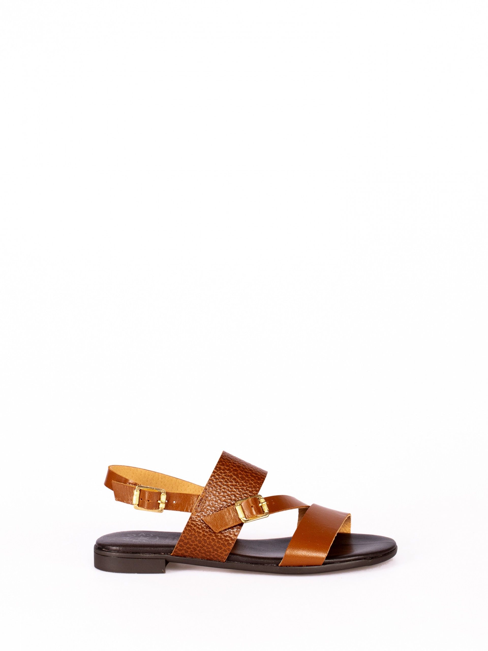 Sandália Rasa em Pele Combinada