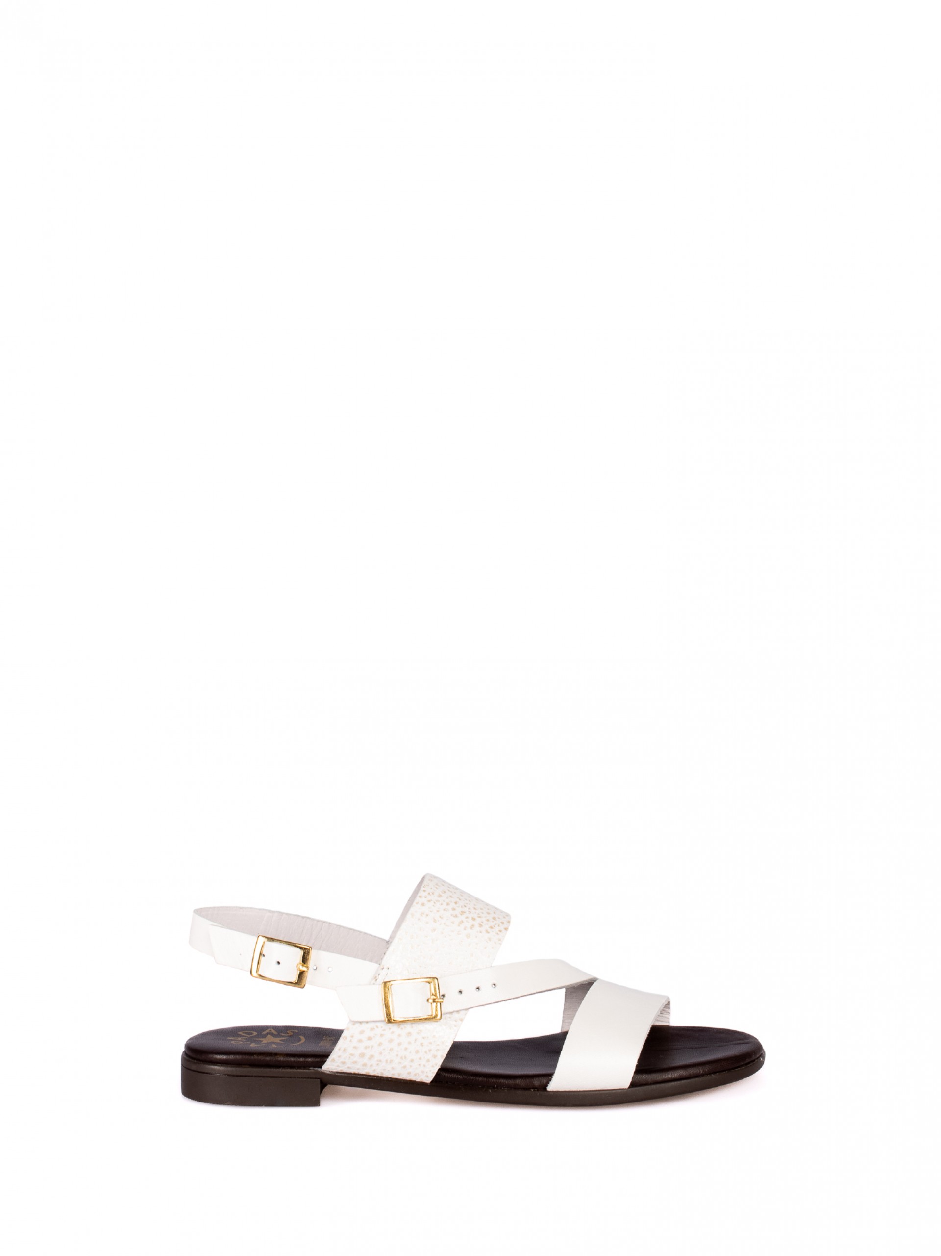 Sandália Rasa em Pele Combinada