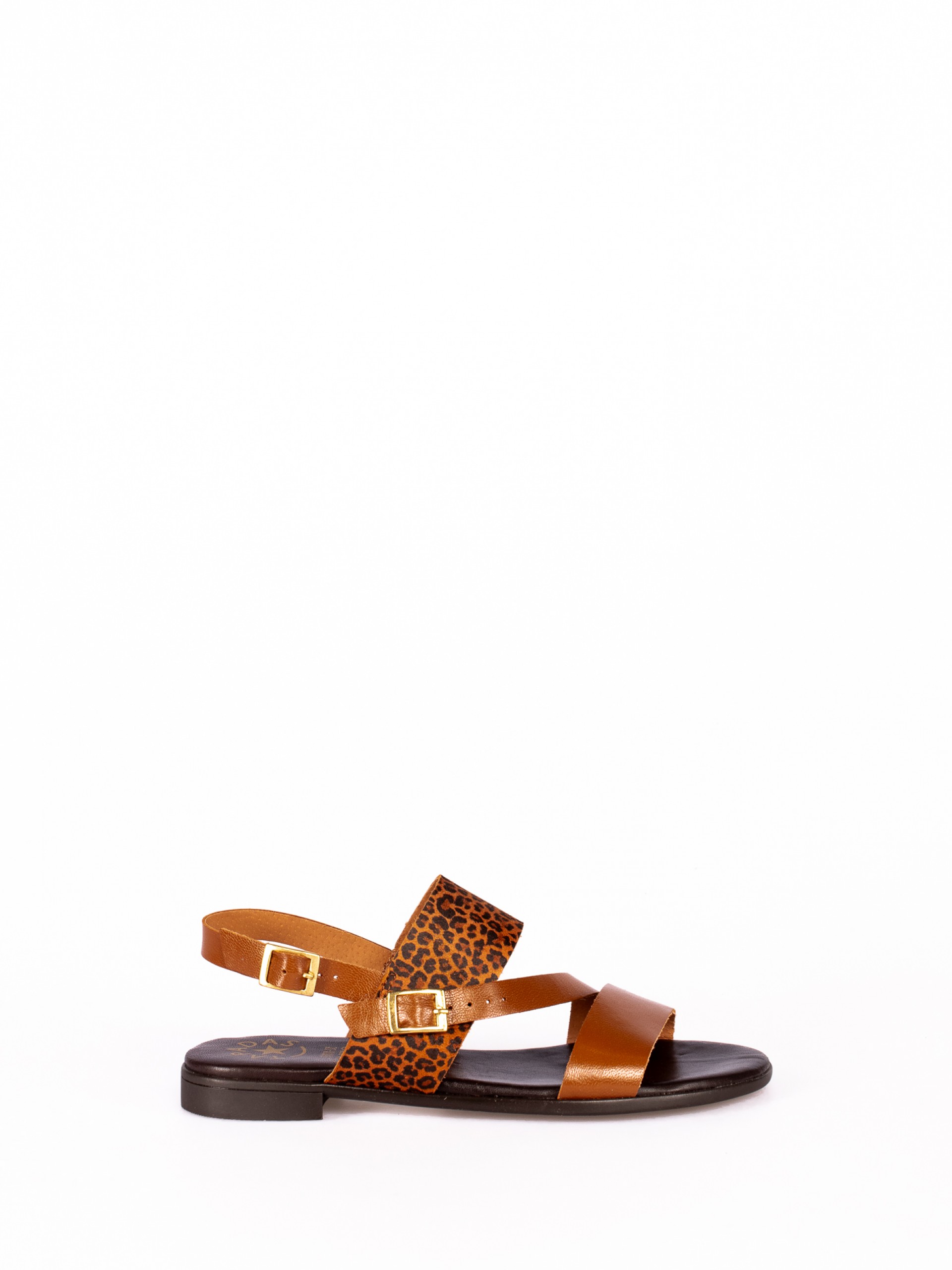Sandália Rasa em Pele e Camurça Animal Print