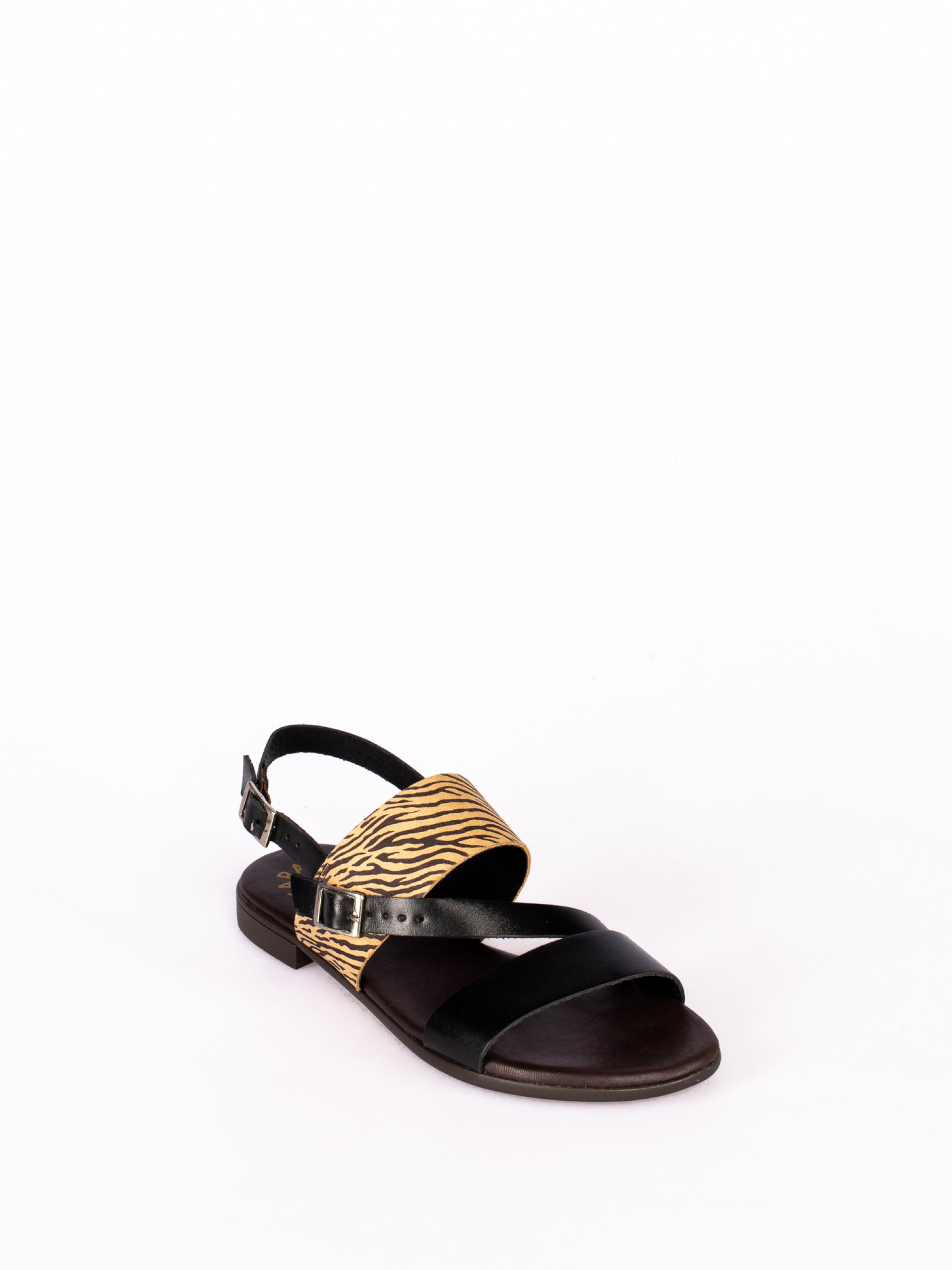 Sandália Rasa em Pele e Camurça Animal Print