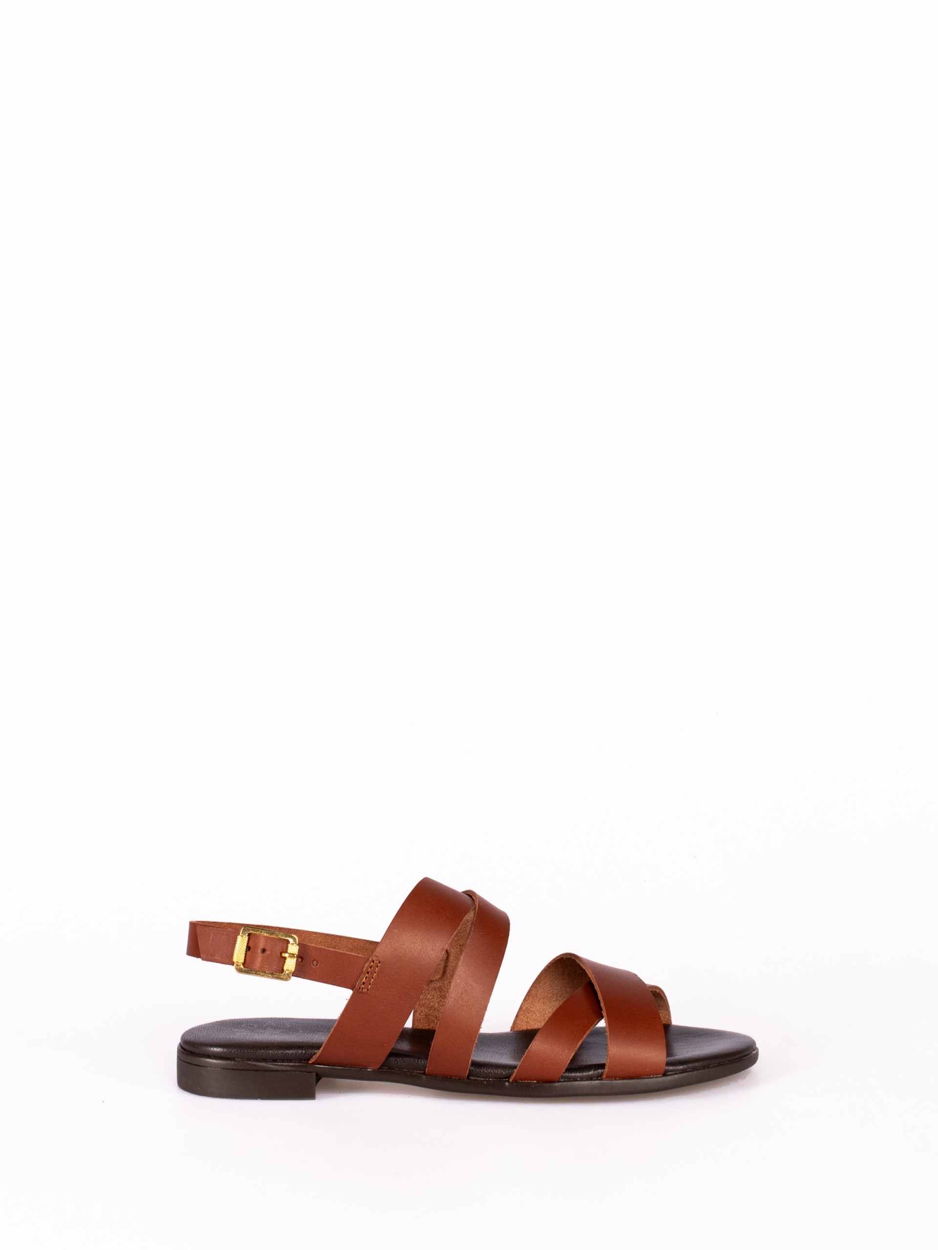 Sandália Rasa Múltiplas Tiras em Pele