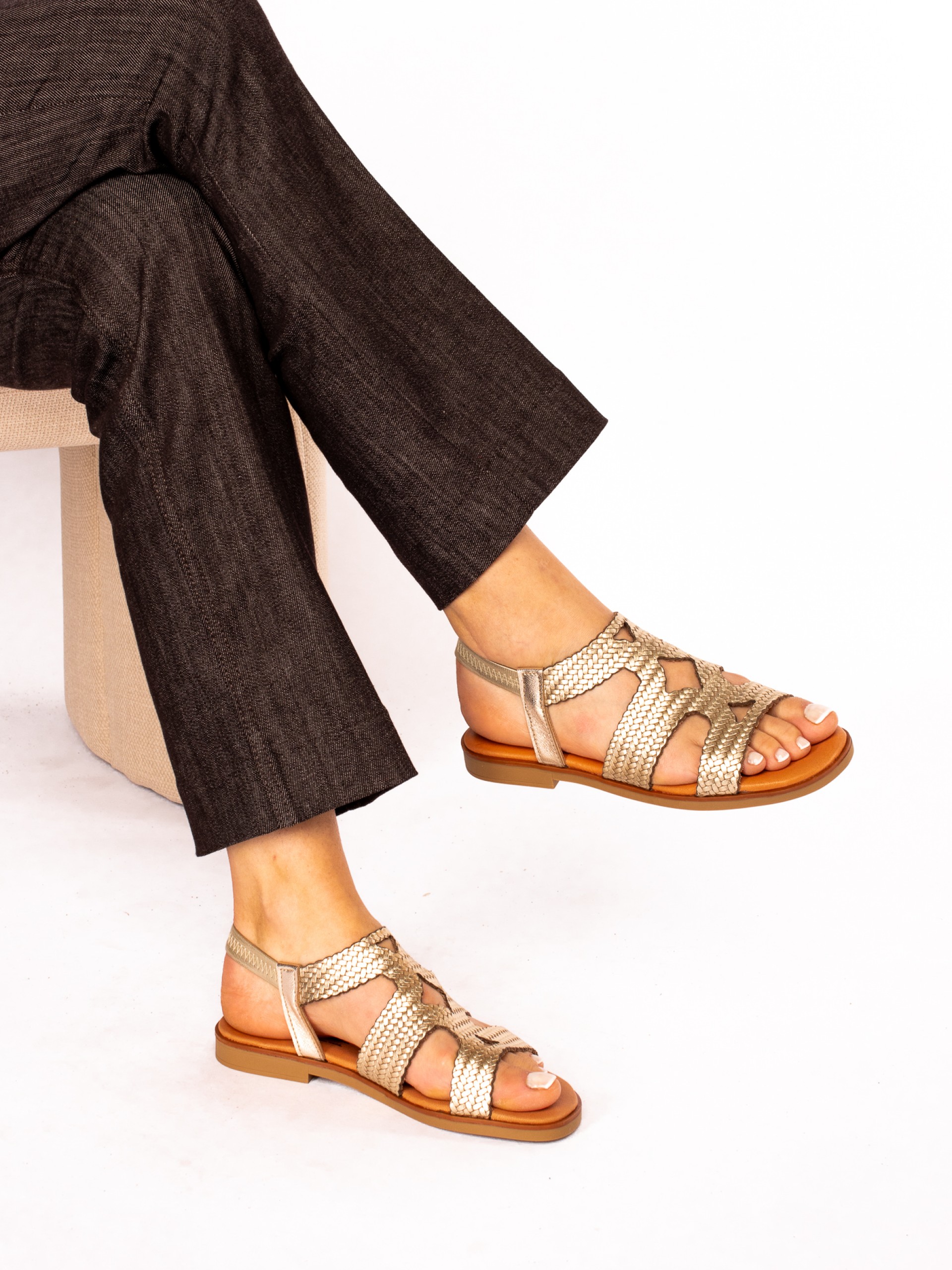 Embossed Leather Flat Sandal