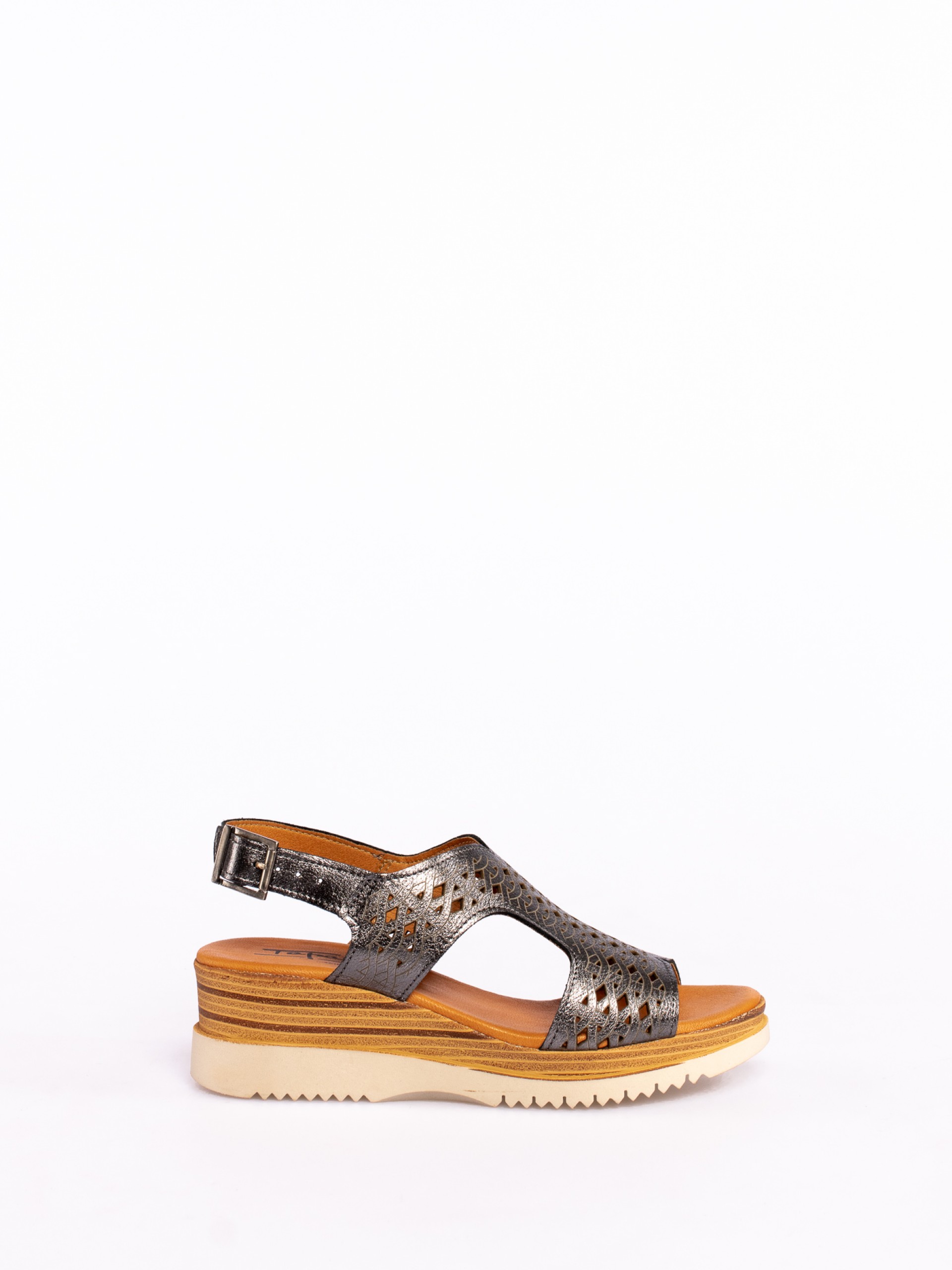 Sandália de Cunha em Pele com cortes a Laser