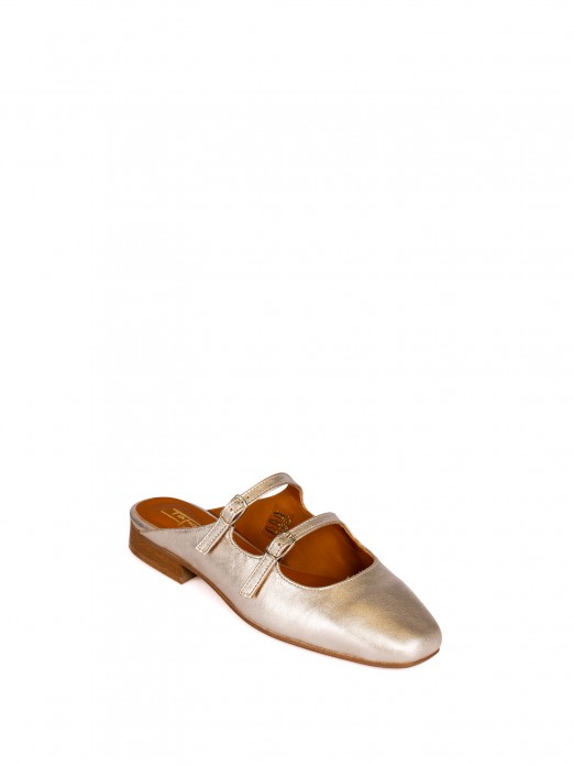 Mule estilo Mary Jane em Pele Laminada
