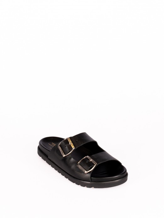 Chinelo Bio com Duas Fivelas em Pele