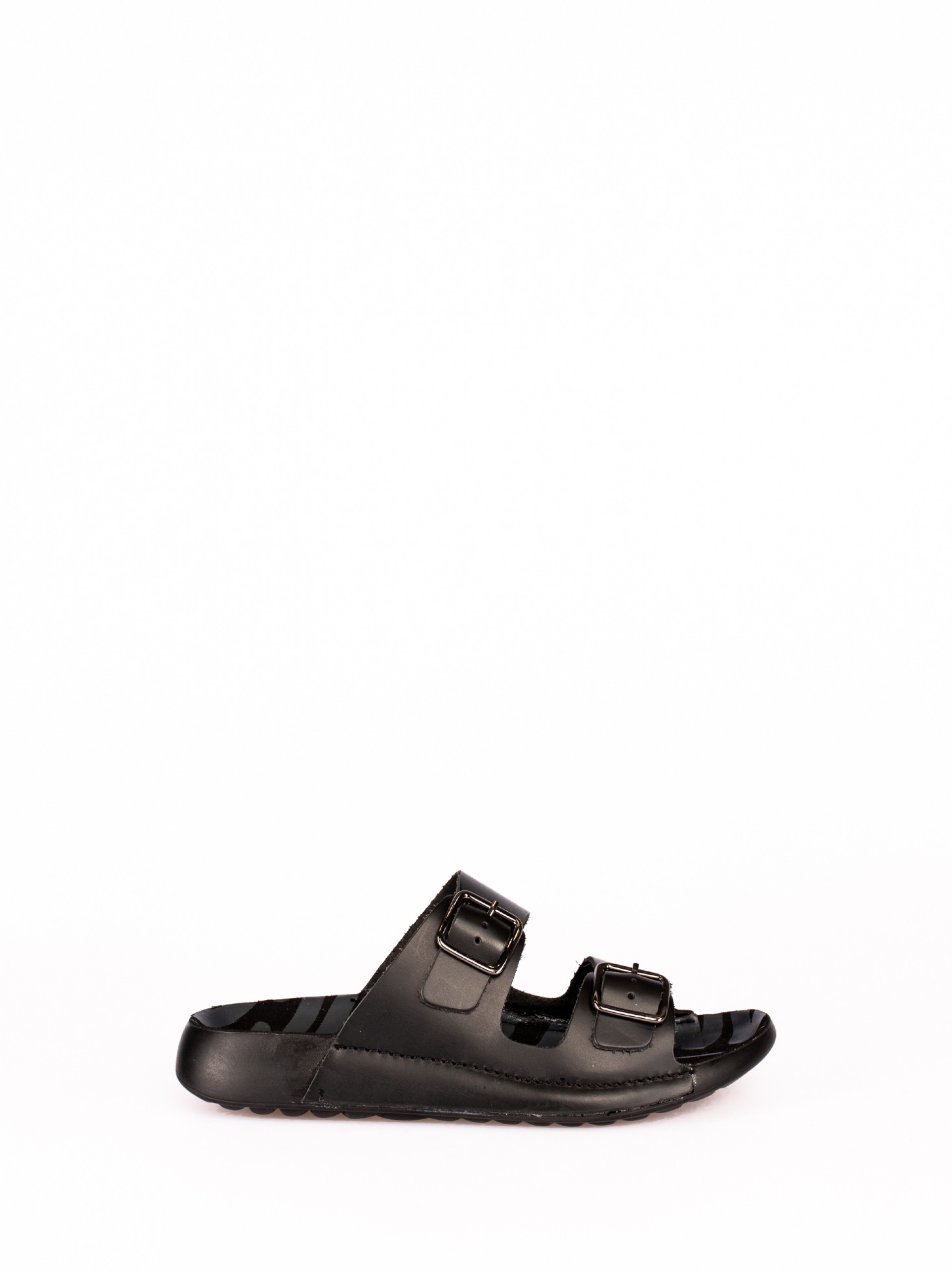 Chinela Conforto com Duas Fivelas em Pele